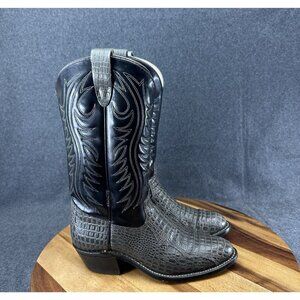 Vtg 90s Texas all American Mens Black Gray Caiman Embossed Skin Cowboy Boots 7D